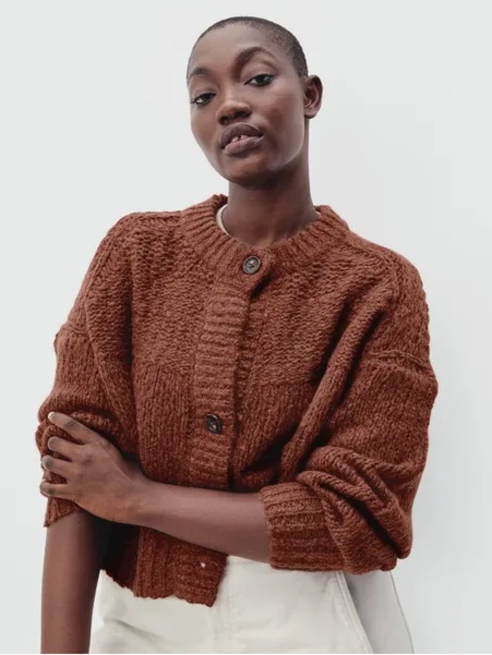 Everlane Lofty-Knit Cardigan Brown Maple Wool Alpaca Cropped Sweater Small